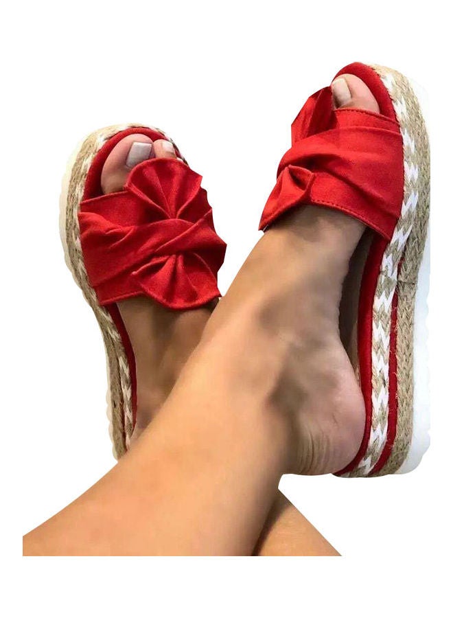 Women Fashion Summer Bow-knot Anti-Skid Sandals Red/Beige - Image 1