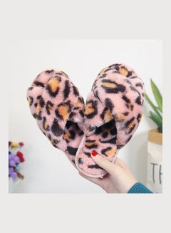 Generic Women Leopard Cross Band Soft Plush Fluffy Warm Bedroom Slippers Pink/Black/Brown  - Image 2