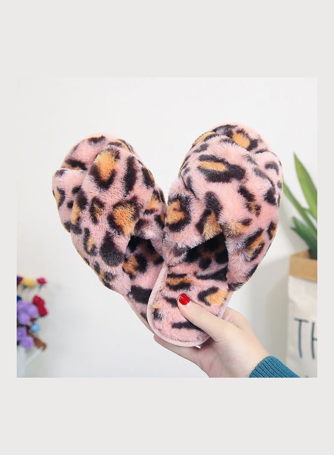 Generic Women Leopard Cross Band Soft Plush Fluffy Warm Bedroom Slippers Pink/Black/Brown  - Image 2