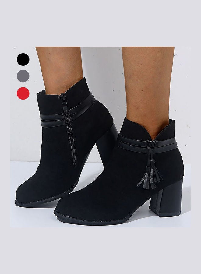 Fashion Women Heel Faux Leather Zip Tassel Ankle Boots Black - v1622751693/N46815601V_2