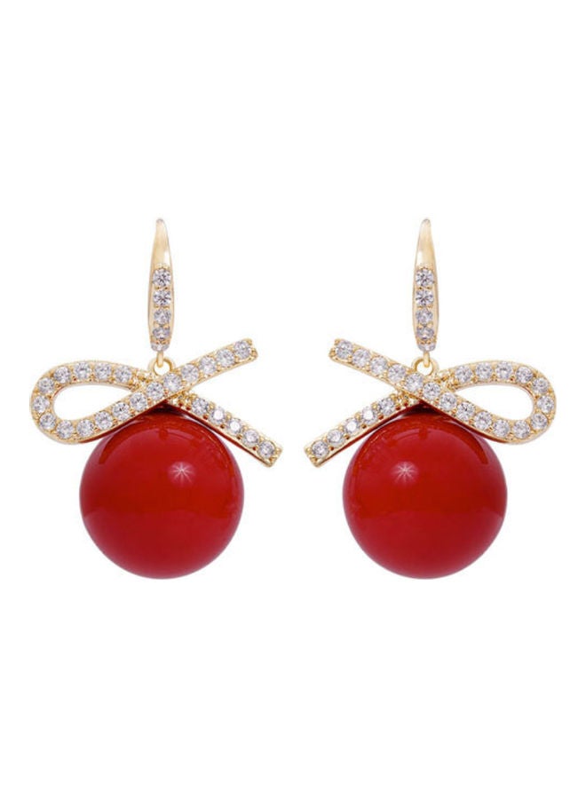 J.J Hand made Bow Pearl Rhinestone Exquisite Personality Earrings - Image 1