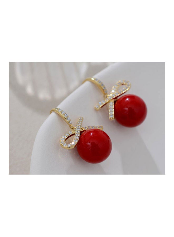J.J Hand made Bow Pearl Rhinestone Exquisite Personality Earrings - Image 2