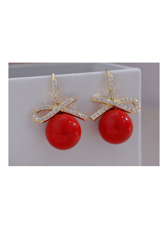 J.J Hand made Bow Pearl Rhinestone Exquisite Personality Earrings - Image 3