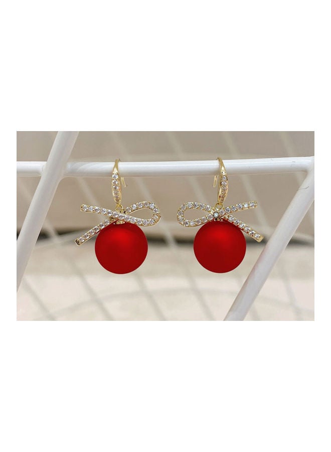 J.J Hand made Bow Pearl Rhinestone Exquisite Personality Earrings - Image 4