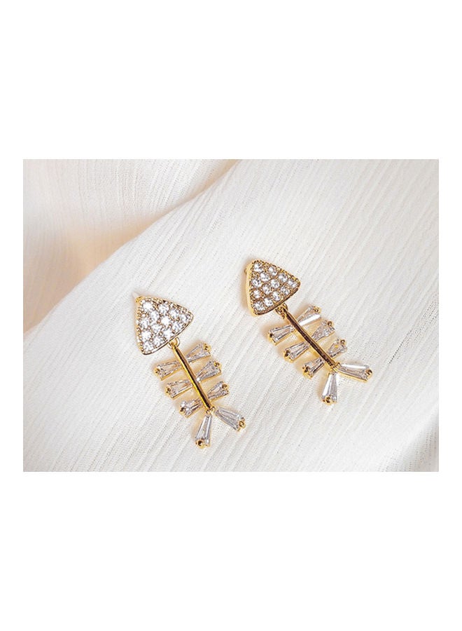 J.J Hand made 925 Sterling Silver Rhinestone Crystal Fishbone Stud Earrings - Image 2