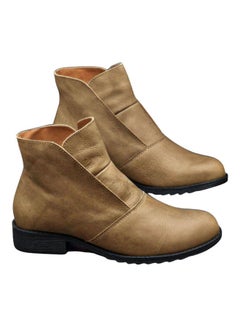 Generic Casual Autumn Winter Faux Leather Slip-On Ankle Boots Brown 