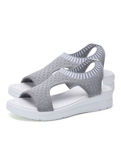 Open Toe Low Wedge Knitted Sandals Grey