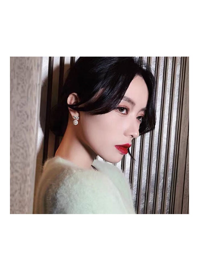 J.J Hand made 925 Sterling Silver Inlaid Rhinestone Bow Pearl Earrings - Image 5