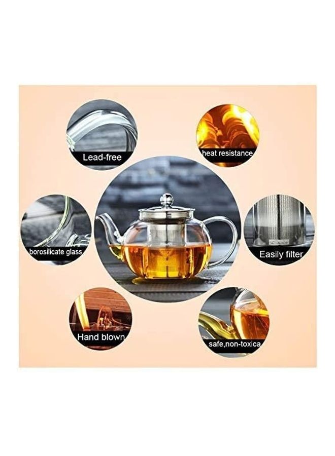 Lushh Heat Resistant Glass Teapot With Infuser And Lid Clear/Silver - Image 3