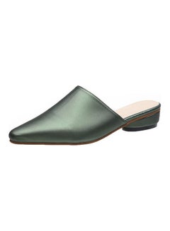 Faux Leather Slip-On Pointed Toe Mules Green