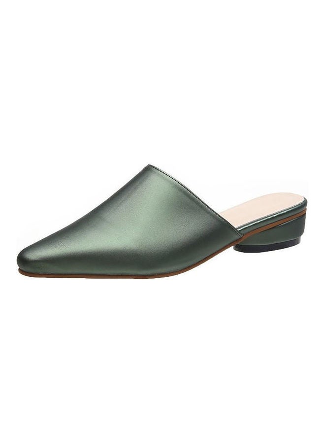 Generic - Faux Leather Slip-On Pointed Toe Mules Green - Image 1