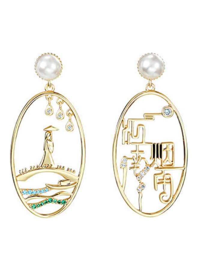 J.J Hand made 925 Sterling Silver Asymmetric Retro Long Circle Earrings - Image 1