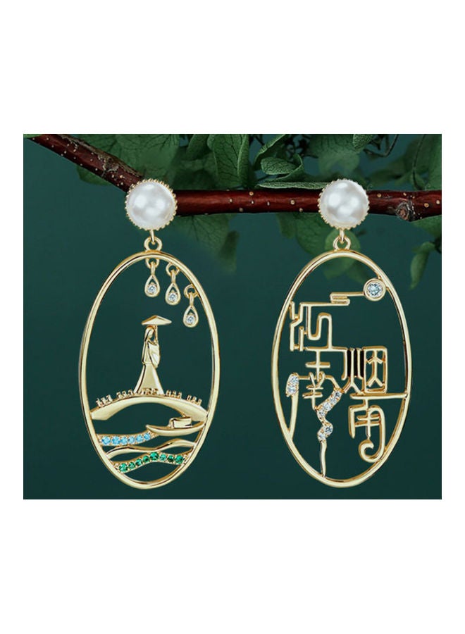 J.J Hand made 925 Sterling Silver Asymmetric Retro Long Circle Earrings - Image 2