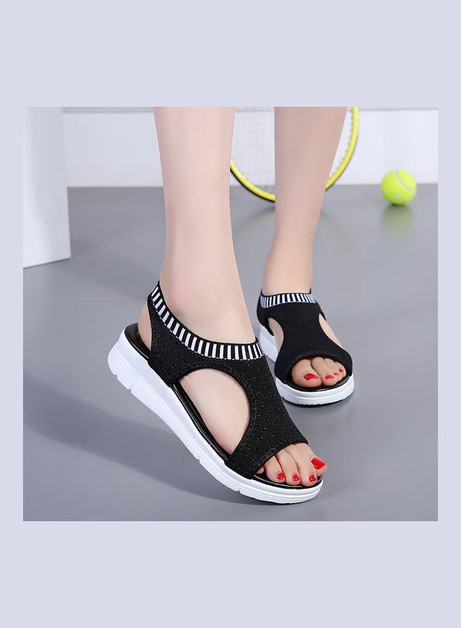 Generic - Open Toe Low Wedge Knitted Sandals Black - Image 1