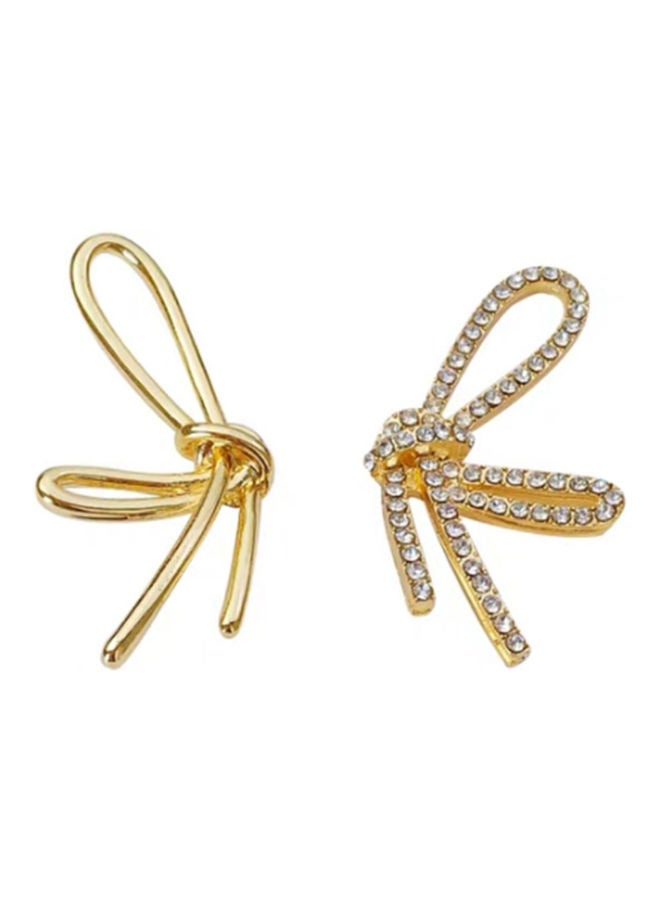 J.J Hand made 925 Sterling Silver Asymmetric Rhinestone Big Bow Earrings - Image 1