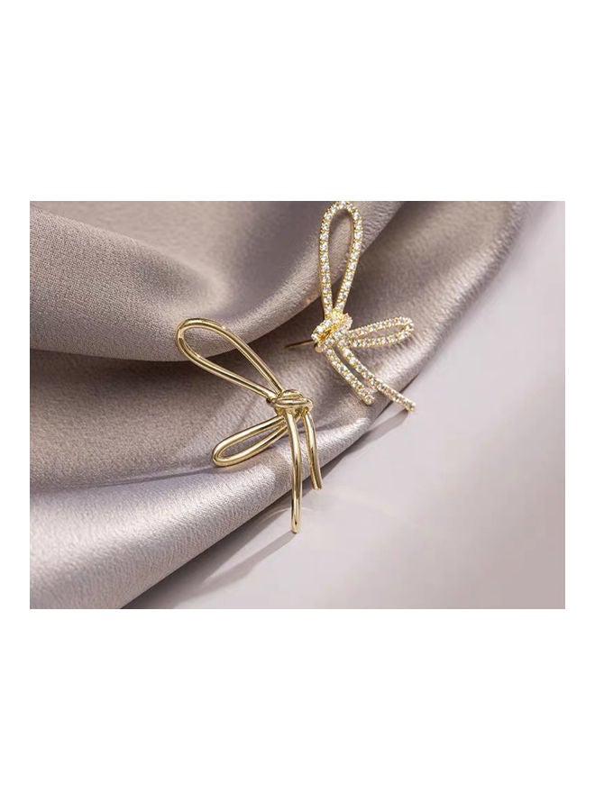 J.J Hand made 925 Sterling Silver Asymmetric Rhinestone Big Bow Earrings - Image 2