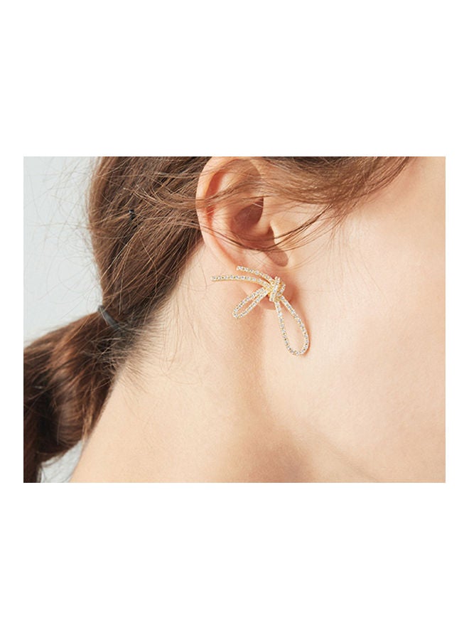 J.J Hand made 925 Sterling Silver Asymmetric Rhinestone Big Bow Earrings - Image 5