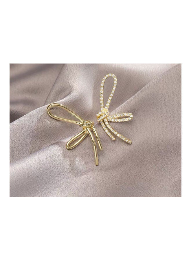 J.J Hand made 925 Sterling Silver Asymmetric Rhinestone Big Bow Earrings - Image 3