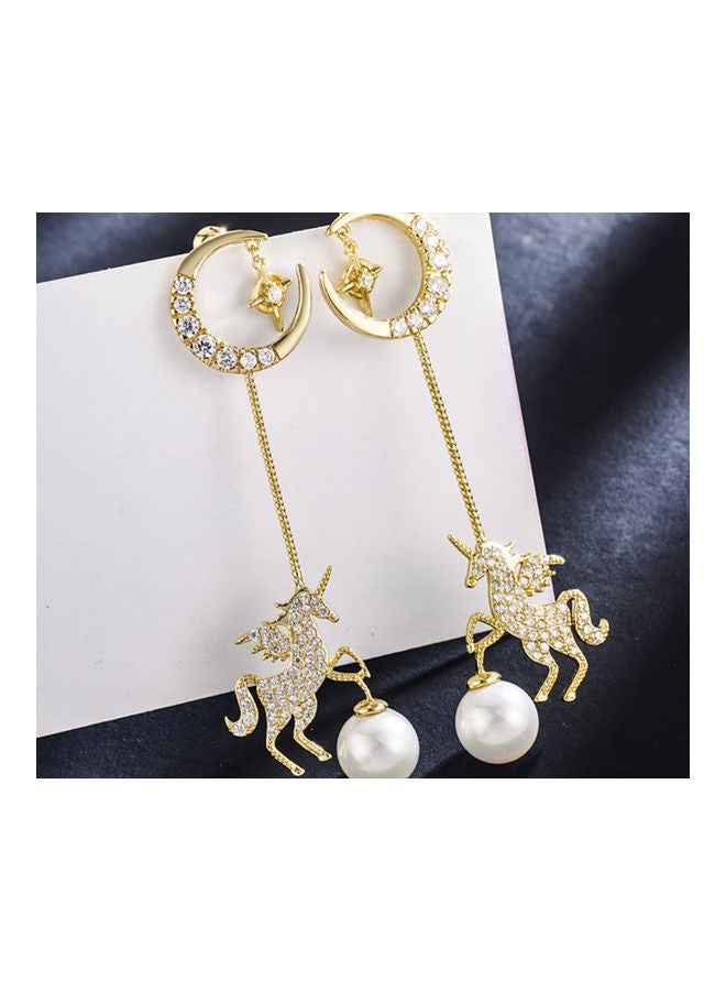 J.J Hand made 925 Sterling Silver Star And Moon Rhinestone Pearl Pony Earrings - Image 2