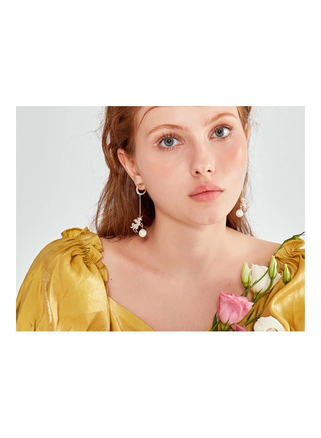 J.J Hand made 925 Sterling Silver Star And Moon Rhinestone Pearl Pony Earrings - Image 3