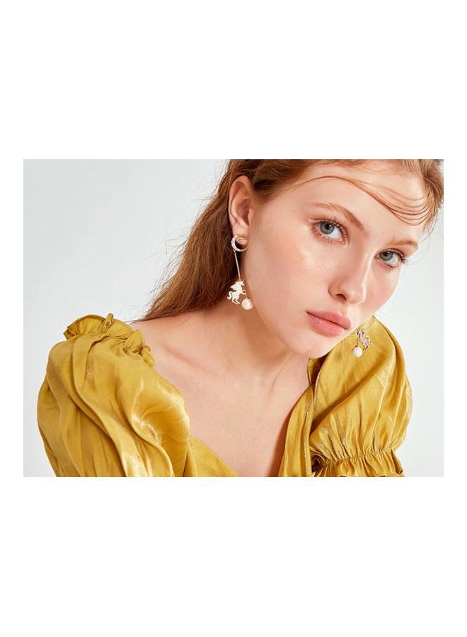 J.J Hand made 925 Sterling Silver Star And Moon Rhinestone Pearl Pony Earrings - Image 4