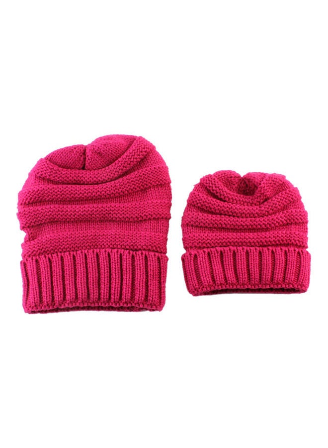 2-Piece Various Size Winter Warm Knit Knitted Crochet Beanie Red  - Image 1