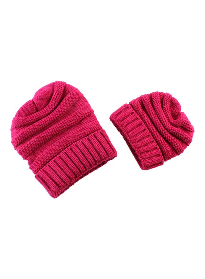 2-Piece Various Size Winter Warm Knit Knitted Crochet Beanie Red  - Image 2