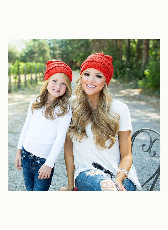 2-Piece Various Size Winter Warm Knit Knitted Crochet Beanie Red  - Image 4