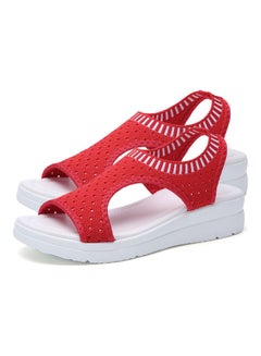 Open Toe Low Wedge Knitted Sandals Red
