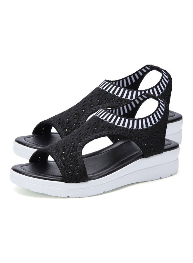 Generic - Open Toe Low Wedge Knitted Sandals Black - Image 1