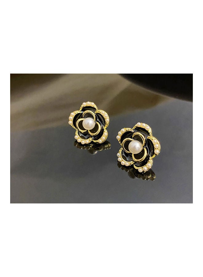 J.J Hand made 925 Sterling Silver Pearl Camellia French Retro Flower Earrings - Image 2