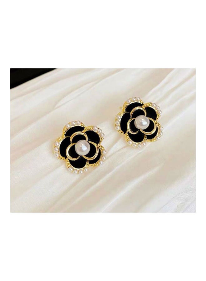 J.J Hand made 925 Sterling Silver Pearl Camellia French Retro Flower Earrings - Image 3