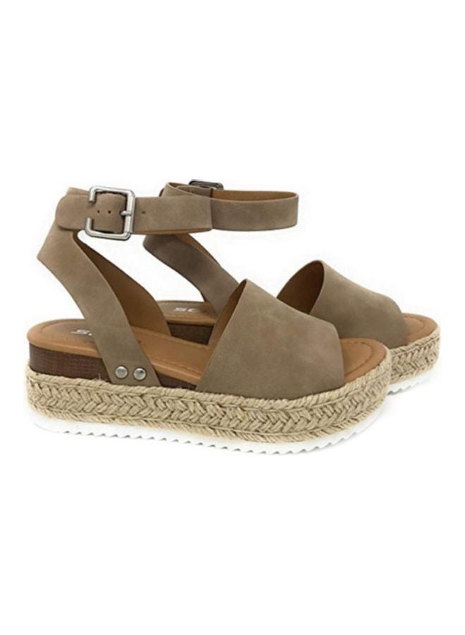 Women Fish Mouth Shape Open Toe Thick Heel Wedge Sandals Beige/Brown 