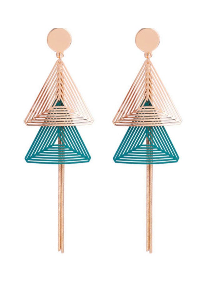 J.J Hand made 925 Sterling Silver Hollow Geometric Double Triangle Tassel Earrings - Image 1