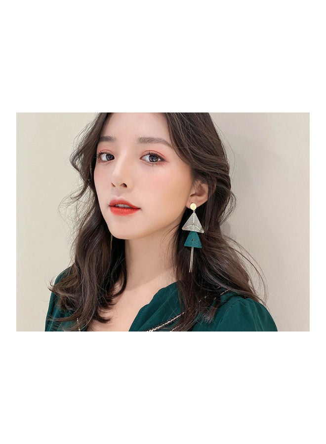 J.J Hand made 925 Sterling Silver Hollow Geometric Double Triangle Tassel Earrings - Image 4