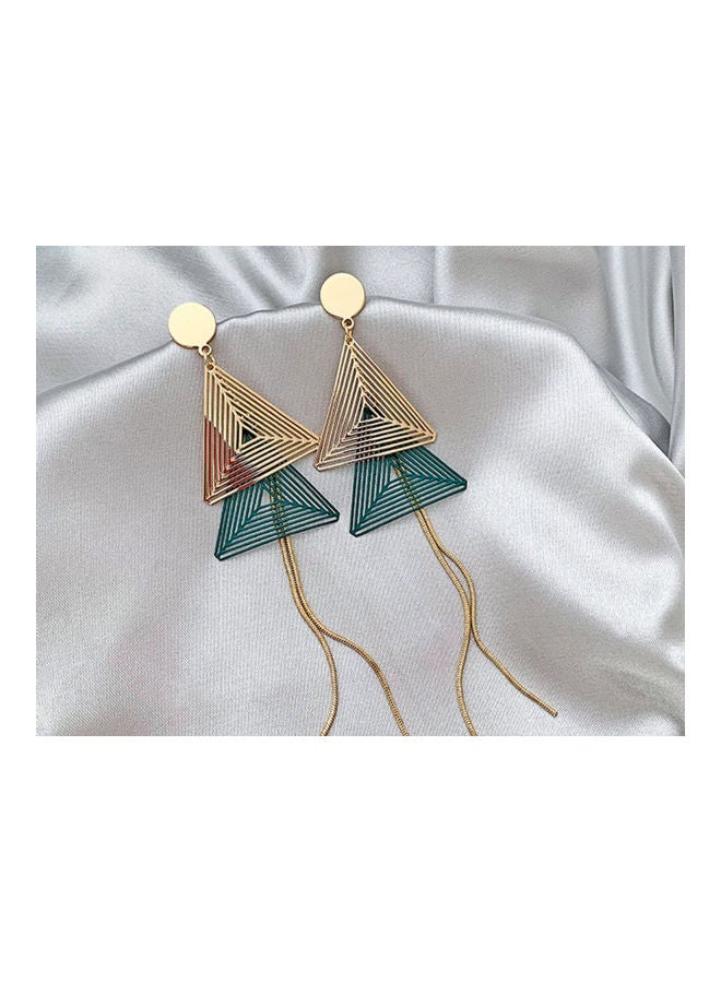 J.J Hand made 925 Sterling Silver Hollow Geometric Double Triangle Tassel Earrings - Image 2