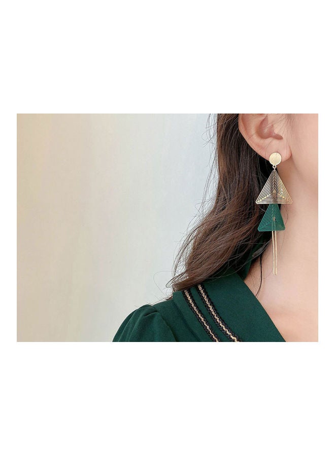 J.J Hand made 925 Sterling Silver Hollow Geometric Double Triangle Tassel Earrings - Image 5