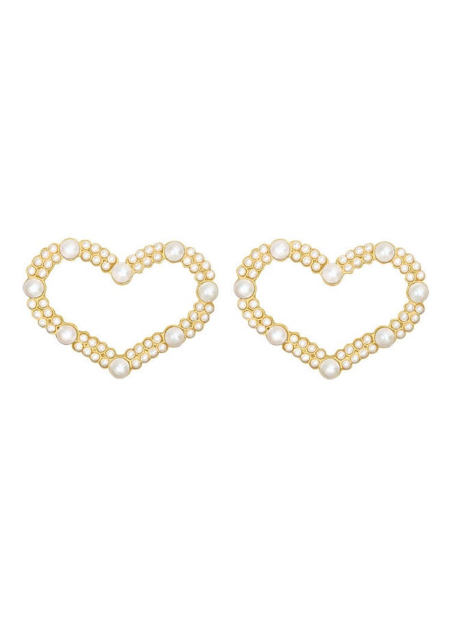 J.J Hand made 925 Sterling Silver Hollow Heart Love Pearl Earrings - Image 1