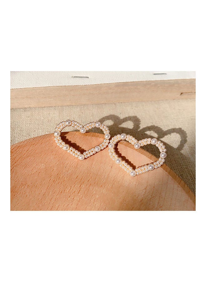 J.J Hand made 925 Sterling Silver Hollow Heart Love Pearl Earrings - Image 2