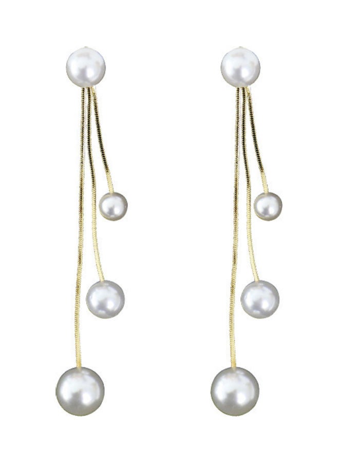 J.J Hand made 925 Sterling Silver Korean Style Tassel Pearl Earrings - Image 1