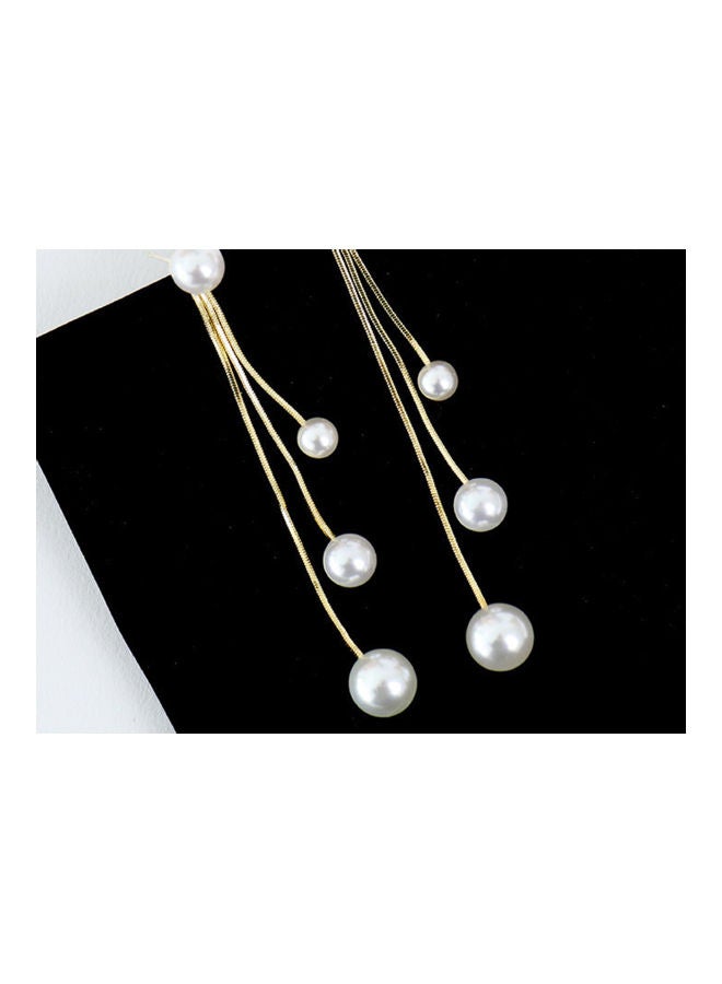 J.J Hand made 925 Sterling Silver Korean Style Tassel Pearl Earrings - Image 2