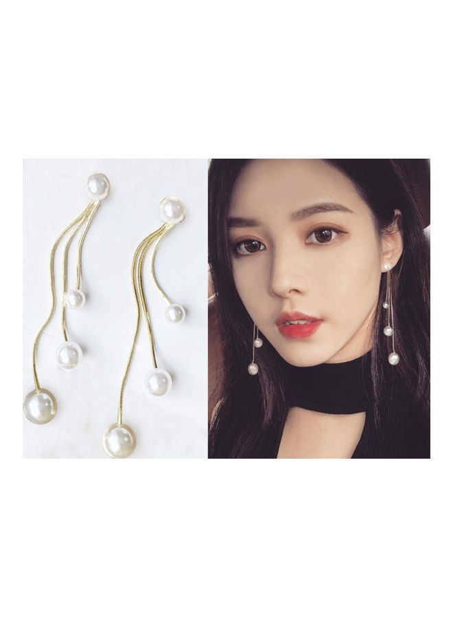 J.J Hand made 925 Sterling Silver Korean Style Tassel Pearl Earrings - Image 4