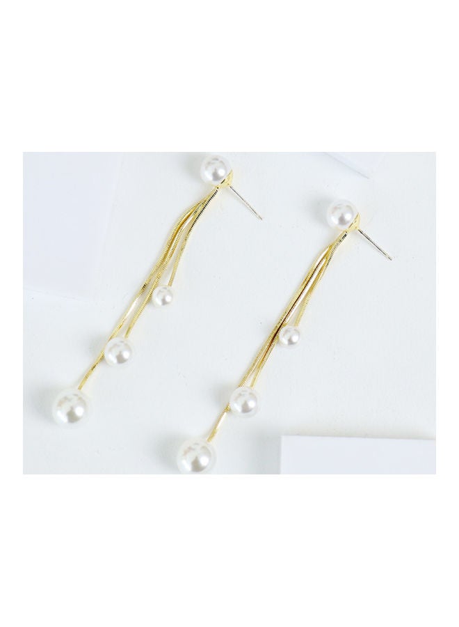 J.J Hand made 925 Sterling Silver Korean Style Tassel Pearl Earrings - Image 3