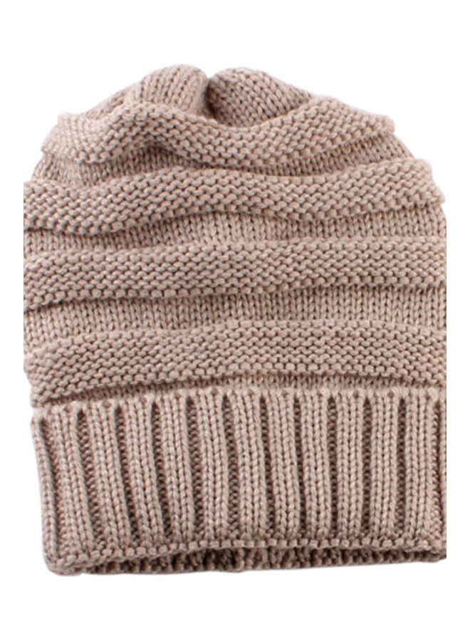 Winter Warm Knit Knitted Crochet Beanie Brown  - Image 1