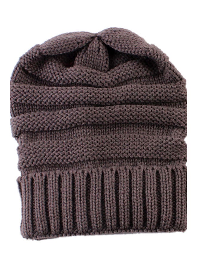 Winter Warm Knit Knitted Crochet Beanie Brown  - Image 1
