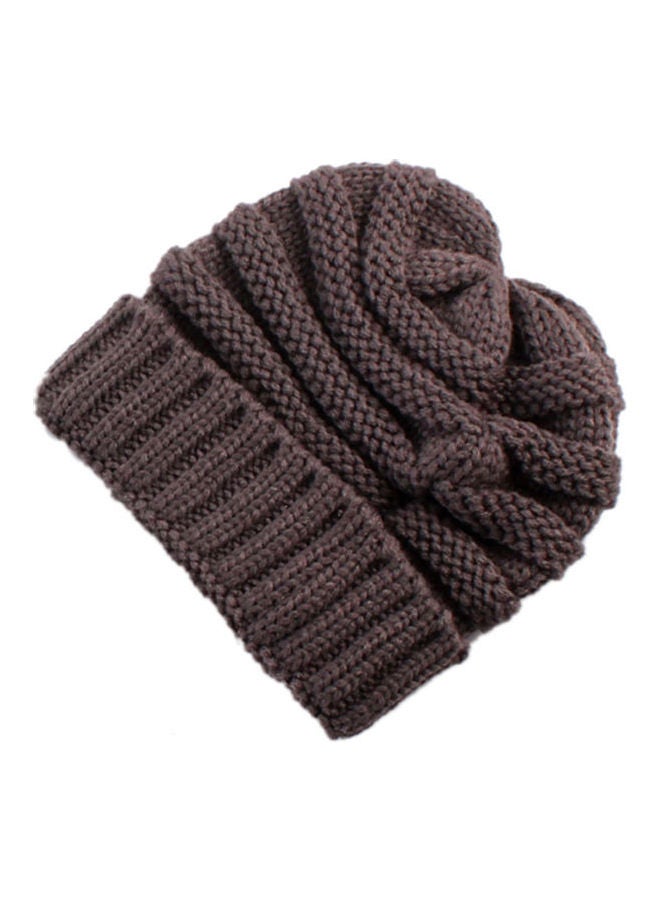 Winter Warm Knit Knitted Crochet Beanie Brown  - Image 2