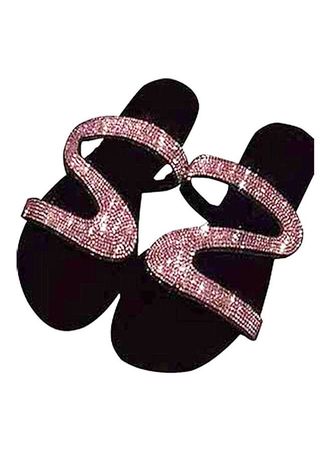 Women Fashion Rhinestone Inlaid Anti-Slip Slippers Pink/Black 
