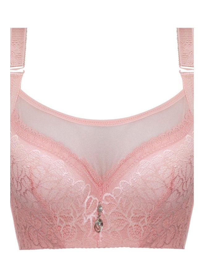 Women Underwire Push Up Lace Bra Light Pink