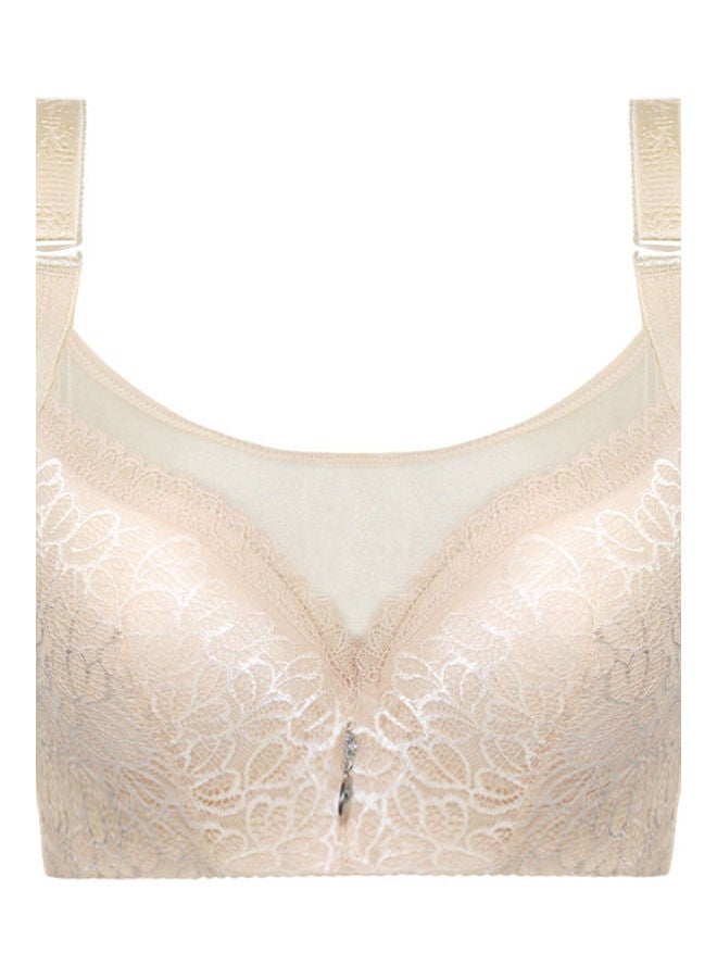 Women Underwire Push Up Lace Bra Beige/White