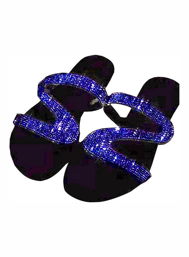 Women Fashion Rhinestone Inlaid Anti-Skid Slippers Blue/Black 